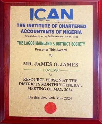ICAN Lagos Mainland and District Society certificate